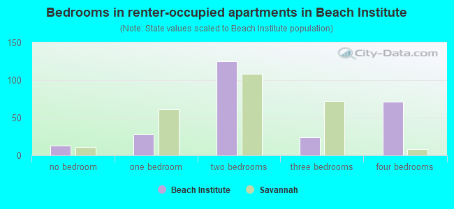 Bedrooms in renter-occupied apartments in Beach Institute