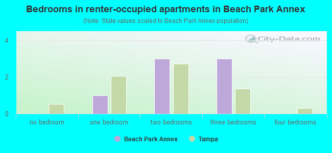 Bedrooms in renter-occupied apartments in Beach Park Annex