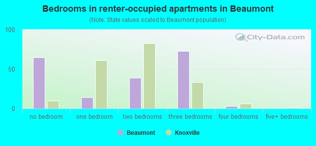 Bedrooms in renter-occupied apartments in Beaumont
