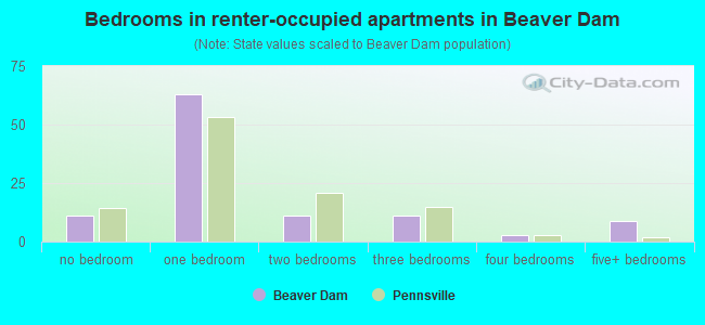 Bedrooms in renter-occupied apartments in Beaver Dam