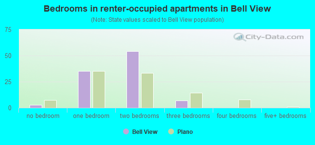 Bedrooms in renter-occupied apartments in Bell View