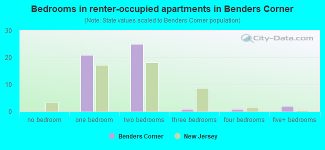 Bedrooms in renter-occupied apartments in Benders Corner