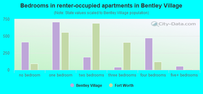Bedrooms in renter-occupied apartments in Bentley Village