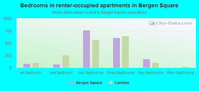 Bedrooms in renter-occupied apartments in Bergen Square