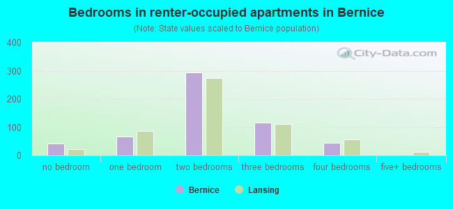 Bedrooms in renter-occupied apartments in Bernice