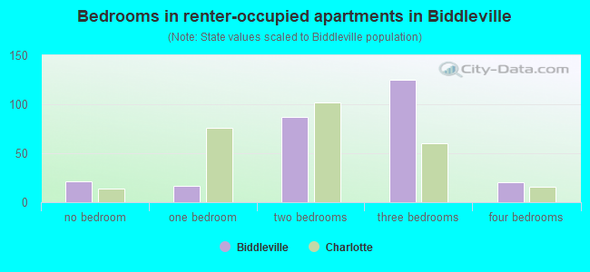 Bedrooms in renter-occupied apartments in Biddleville