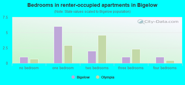 Bedrooms in renter-occupied apartments in Bigelow