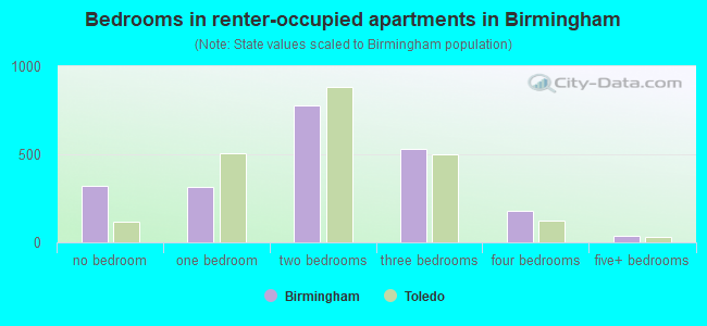 Bedrooms in renter-occupied apartments in Birmingham