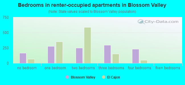 Bedrooms in renter-occupied apartments in Blossom Valley