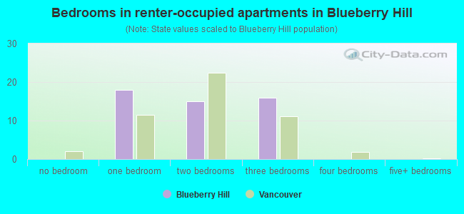 Bedrooms in renter-occupied apartments in Blueberry Hill