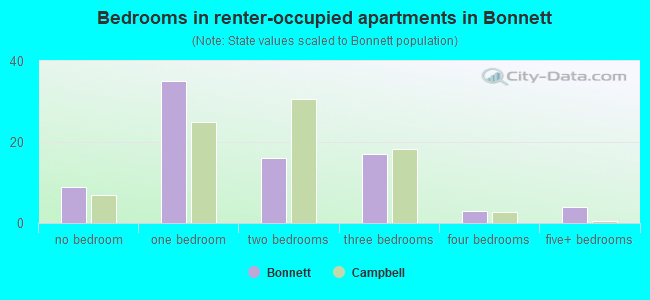 Bedrooms in renter-occupied apartments in Bonnett