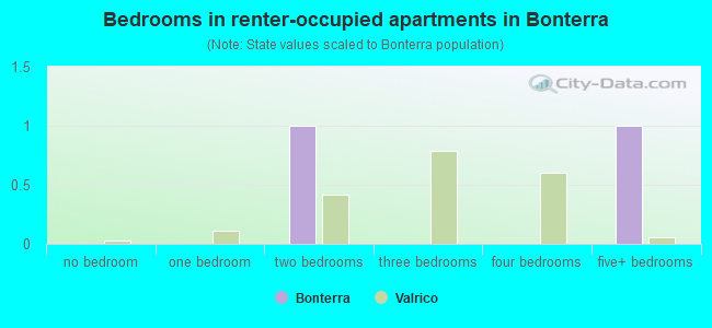 Bedrooms in renter-occupied apartments in Bonterra