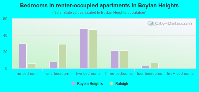 Bedrooms in renter-occupied apartments in Boylan Heights