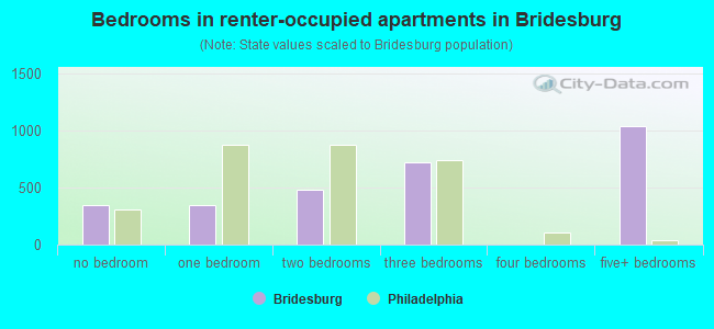 Bedrooms in renter-occupied apartments in Bridesburg