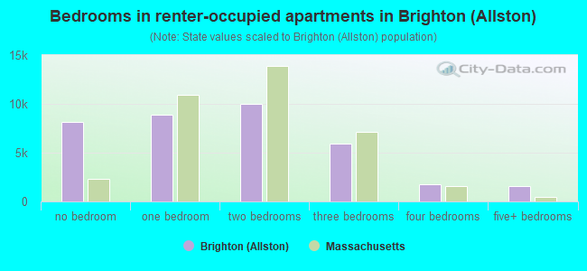 Bedrooms in renter-occupied apartments in Brighton (Allston)