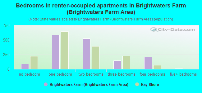 Bedrooms in renter-occupied apartments in Brightwaters Farm (Brightwaters Farm Area)