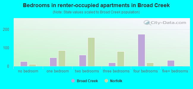 Bedrooms in renter-occupied apartments in Broad Creek