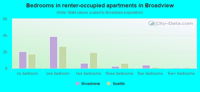 Bedrooms in renter-occupied apartments in Broadview