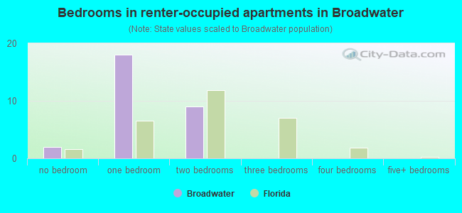 Bedrooms in renter-occupied apartments in Broadwater