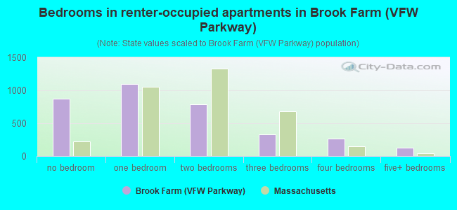 Bedrooms in renter-occupied apartments in Brook Farm (VFW Parkway)