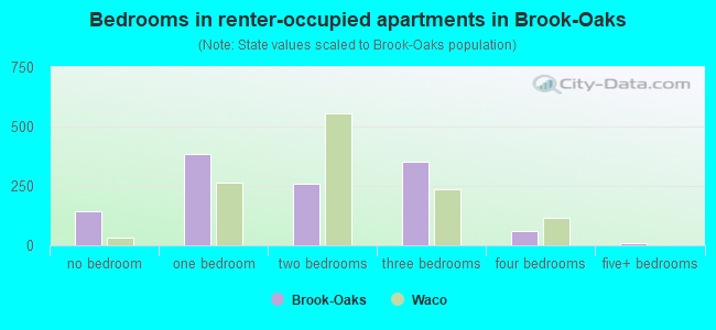 Bedrooms in renter-occupied apartments in Brook-Oaks