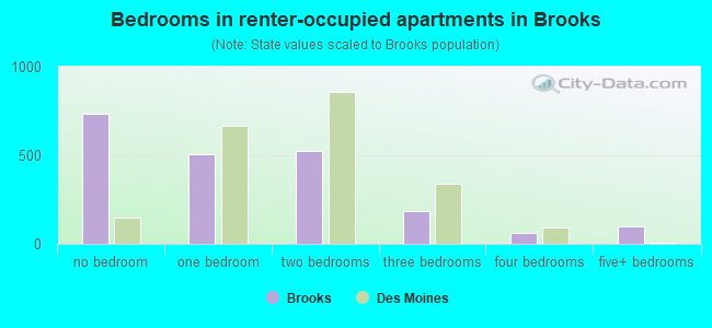Bedrooms in renter-occupied apartments in Brooks
