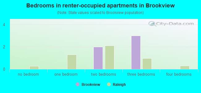 Bedrooms in renter-occupied apartments in Brookview