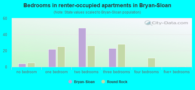 Bedrooms in renter-occupied apartments in Bryan-Sloan