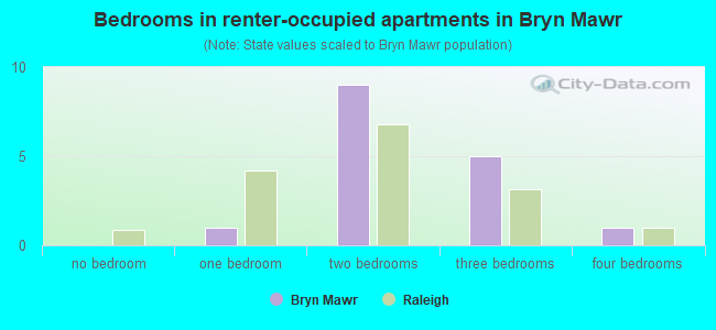 Bedrooms in renter-occupied apartments in Bryn Mawr