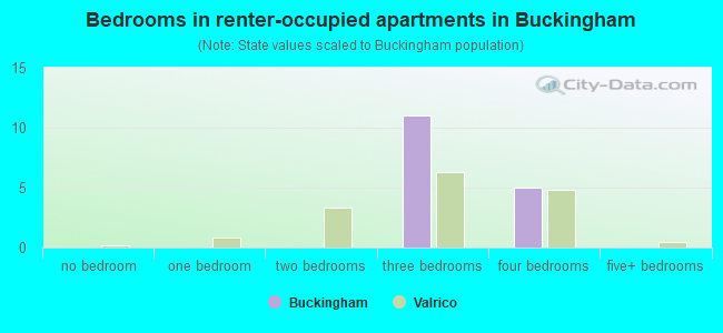 Bedrooms in renter-occupied apartments in Buckingham