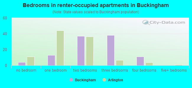 Bedrooms in renter-occupied apartments in Buckingham