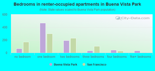 Bedrooms in renter-occupied apartments in Buena Vista Park