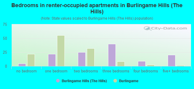 Bedrooms in renter-occupied apartments in Burlingame Hills (The Hills)