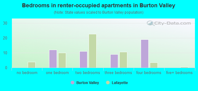 Bedrooms in renter-occupied apartments in Burton Valley