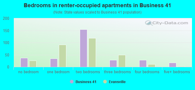 Bedrooms in renter-occupied apartments in Business 41