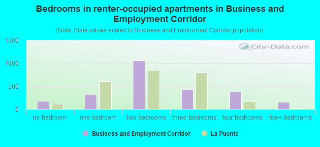 Bedrooms in renter-occupied apartments in Business and Employment Corridor