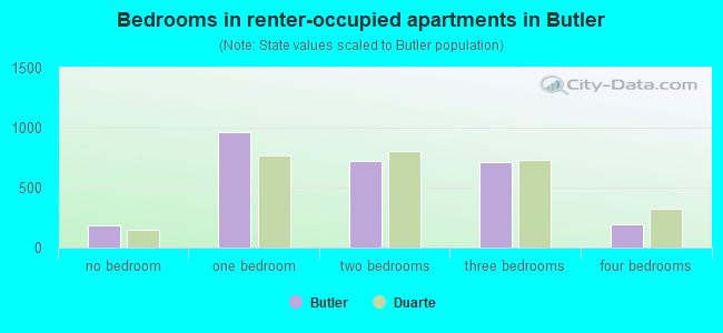 Bedrooms in renter-occupied apartments in Butler