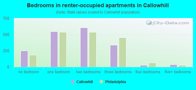 Bedrooms in renter-occupied apartments in Callowhill