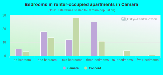 Bedrooms in renter-occupied apartments in Camara