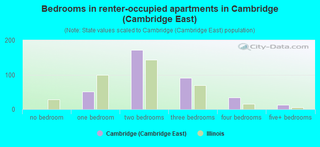 Bedrooms in renter-occupied apartments in Cambridge (Cambridge East)