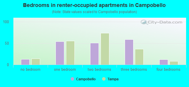 Bedrooms in renter-occupied apartments in Campobello
