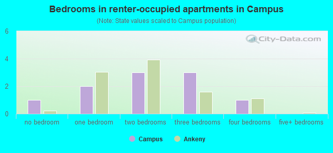 Bedrooms in renter-occupied apartments in Campus