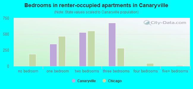 Bedrooms in renter-occupied apartments in Canaryville