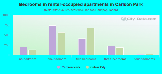 Bedrooms in renter-occupied apartments in Carlson Park