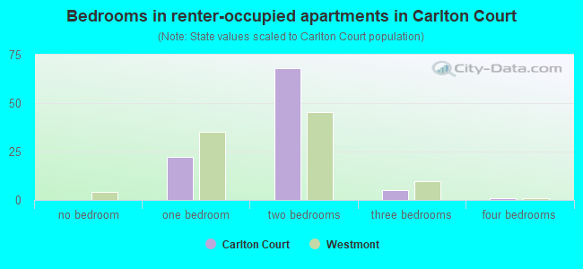 Bedrooms in renter-occupied apartments in Carlton Court