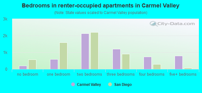 Bedrooms in renter-occupied apartments in Carmel Valley