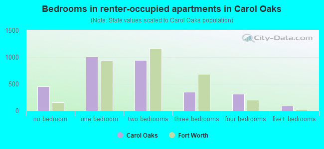 Bedrooms in renter-occupied apartments in Carol Oaks