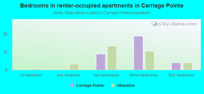 Bedrooms in renter-occupied apartments in Carriage Pointe