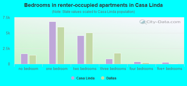 Bedrooms in renter-occupied apartments in Casa Linda