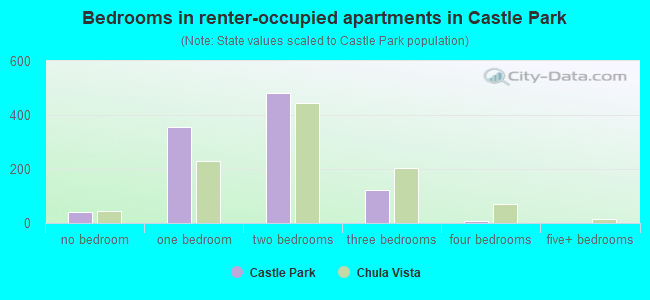 Bedrooms in renter-occupied apartments in Castle Park